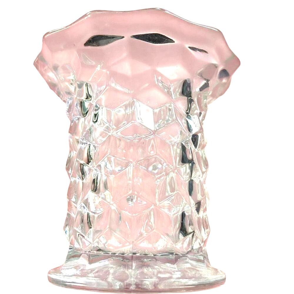 VTG Vintage Fostoria American Clear Glass Vase Diamond Cube Pattern Coquette